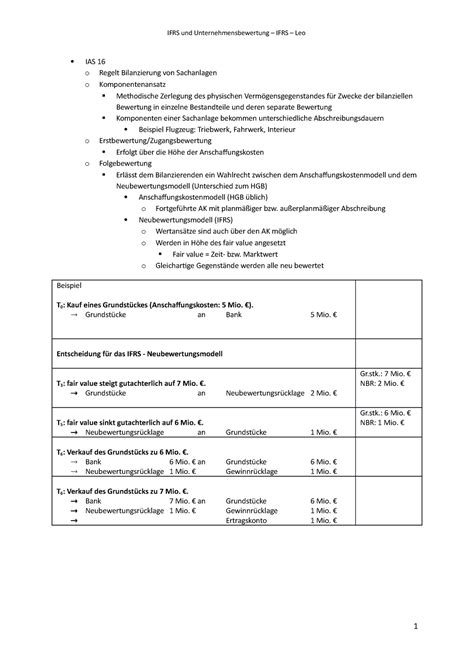 Klausurvorbereitung IFRS UB IFRS IAS 16 O Regelt Bilanzierung Von