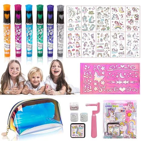 Glitter Tattoo Stifte Set Kinder Mädchen Geschenke Ostergeschenke 6