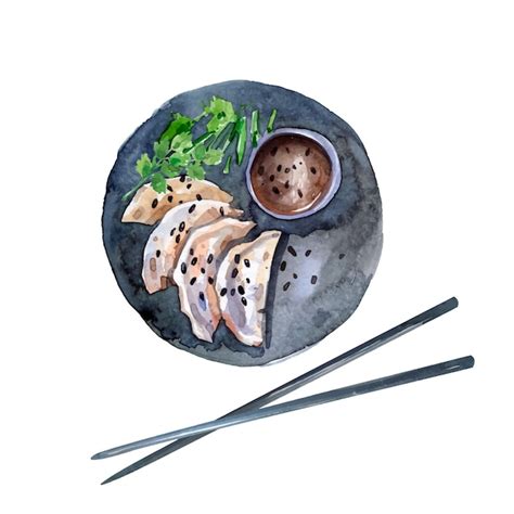 Premium Vector Traditional Asian Gyoza Dumplings On A Black Plate