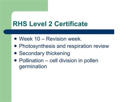 Rhs Level Certificate Week Overview Ppt