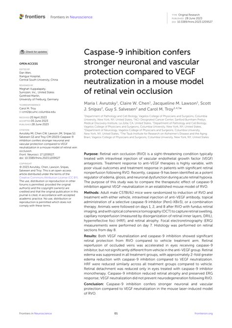 PDF Caspase 9 Inhibition Confers Stronger Neuronal And Vascular