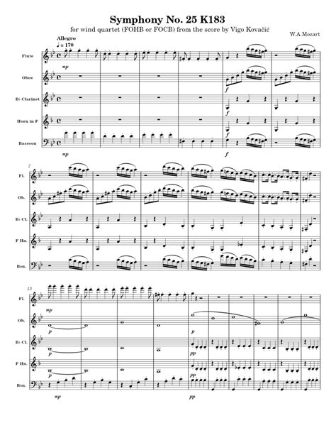 Symphony No25 In G Minor K183 Wolfgang Amadeus Mozart Sheet Music