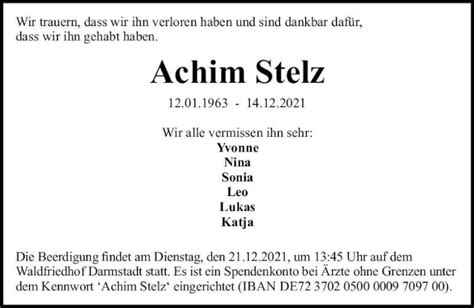 Traueranzeigen Von Achim Stelz Vrm Trauer De