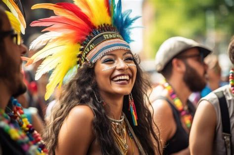 Participantes Do Desfile Do Orgulho E Pessoas Em Trajes Coloridos Lgbt