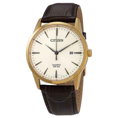 Citizen Quartz Gold Dial Brown Leather Mens Watch Bi5002 14a