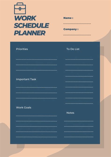 EDITABLE WORK SCHEDULE Plannerwork Plannerwork - Etsy