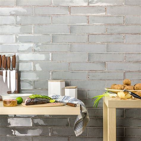 Castle Hazy Trail Gray 3x12 Polished Ceramic Subway Wall Tile Kitchen Backsplash Designs