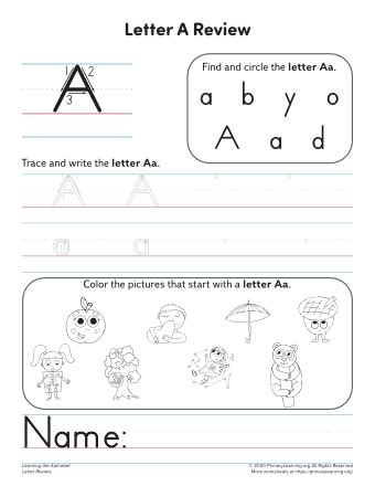 Beginning Letter A Worksheet Primarylearning Org Worksheets Library