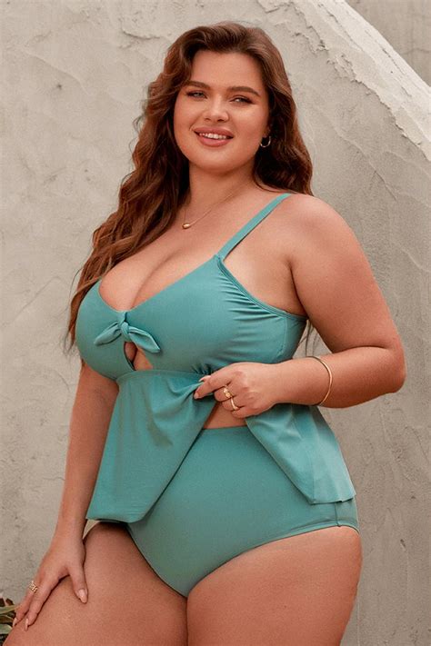 Bow Tie Front Peplum Plus Size Tankini Two Piece Allthingsporn87