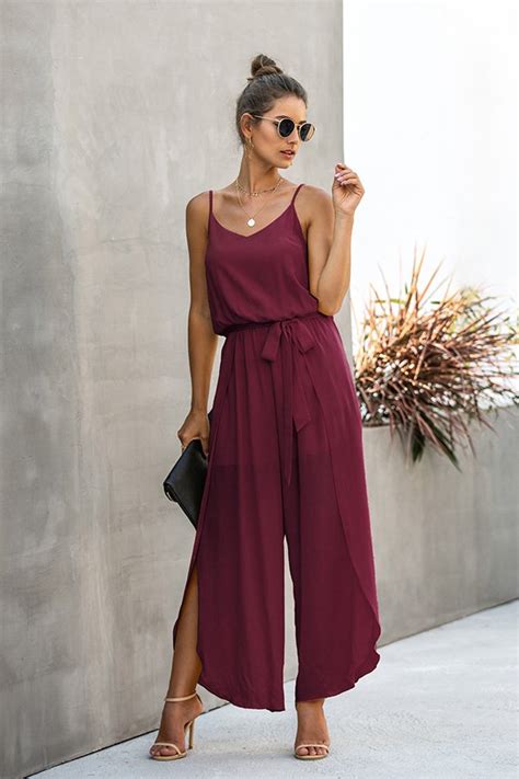 Casual Wide Leg Jumpsuit With Wrap And Side Split