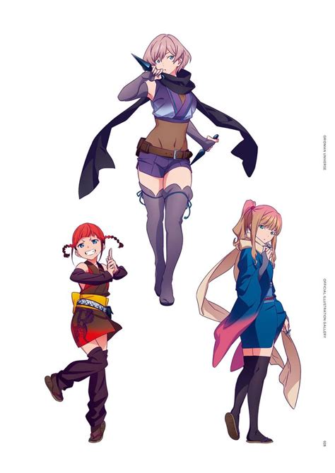 Three Anime Characters In Different Outfits