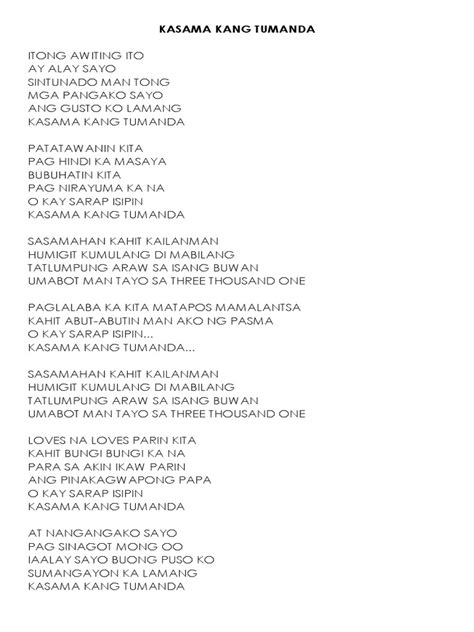 Kasama Kang Tumanda Lyrics | PDF