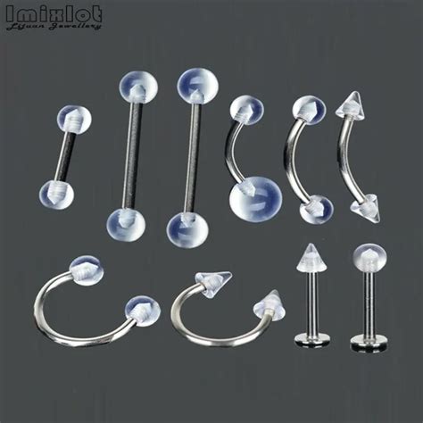 Pcs Clear Acrylic Ball Punk Bar Lip Ring Stainless Steel Eyebrow