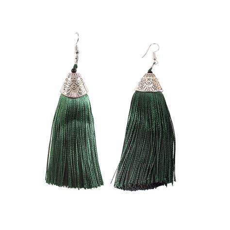 Buy Ayesha Metallic Silver Floral Embossed Clasp With Leaf Green Tassel