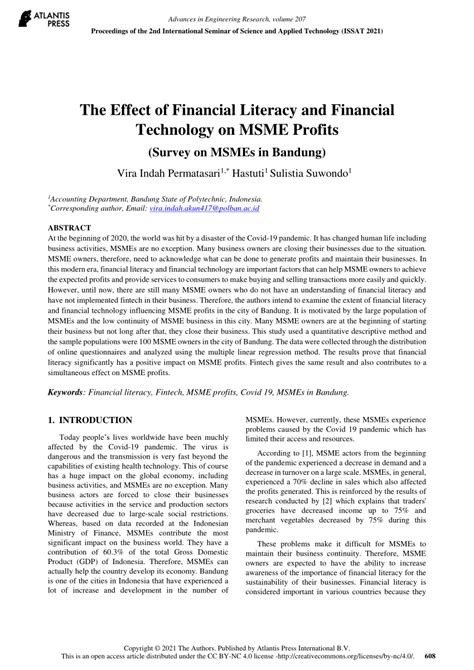 PDF The Effect Of Financial Literacy And Financial Technology On MSME