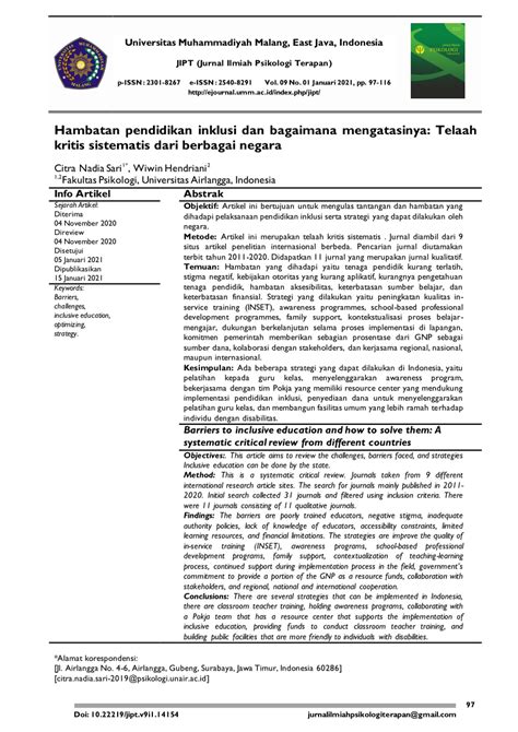 PDF Hambatan Pendidikan Inklusi Dan Bagaimana Mengatasinya Telaah