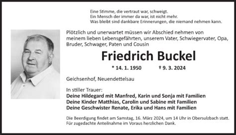 Traueranzeigen Von Friedrich Buckel Trauer Flz De