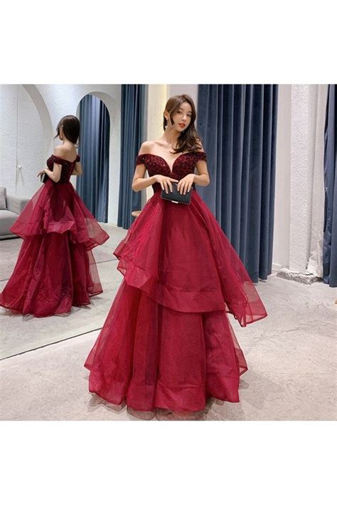 Sexy Off Shoulder Burgundy Long Prom Dress With Ruffles 141 9768 Am79063