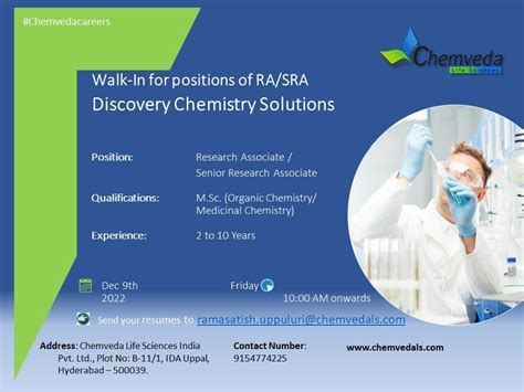 Chemveda Life Sciences Walk In Interviews For Multiple Positions On