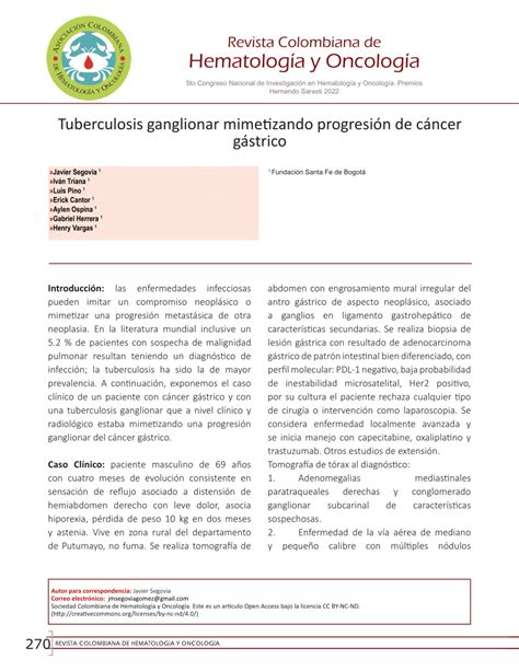 Pdf Tuberculosis Ganglionar Mimetizando Progresi N De C Ncer G Strico