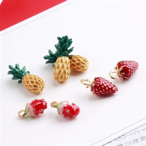 Mini Order Pcs D Enamel Alloy Fruit Strawberry Pinapple Charms Diy