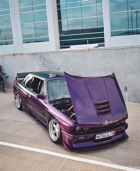 Purple Bmw E30 With Hood Up