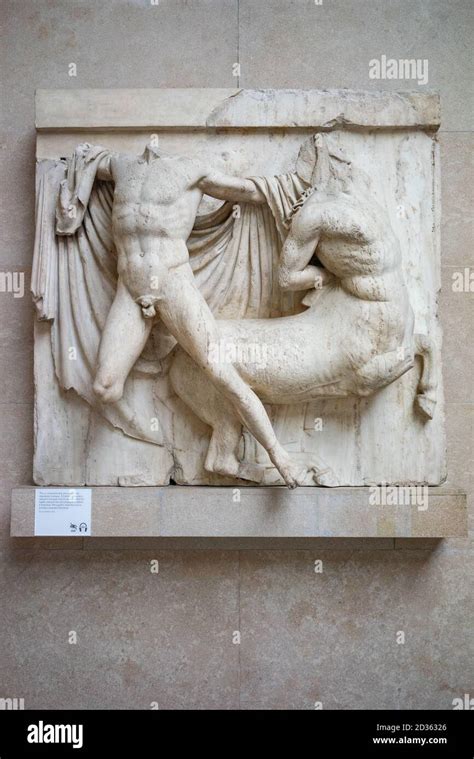 Centaur And Lapith Fighting South Metope Parthenon British Museum London England Uk Stock