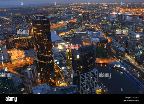 Melbourne Aerial View of City At Night Stock Photo - Alamy