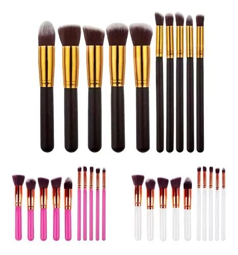 Set De 10 Brochas De Maquillaje Kabuki Biseladas Color Blanco Mercadolibre