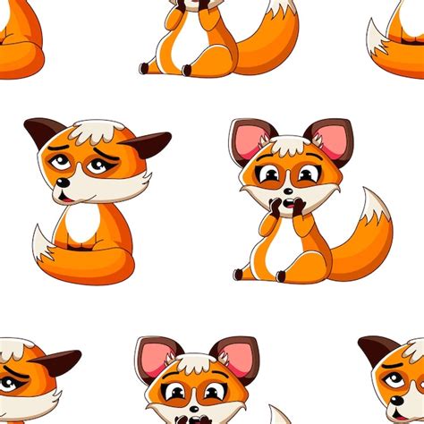 Premium Vector Seamless Pattern Of Cartoon Foxes With Different