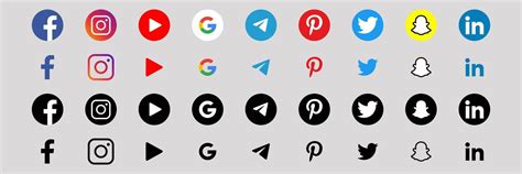 Social media set icons. Facebook, Instagram, Youtube, Google, Telegram, Pinterest, Twitter ...