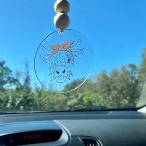 Highland Cow Rearview Mirror Hanging Car Accessory Cowgirl Car Charm