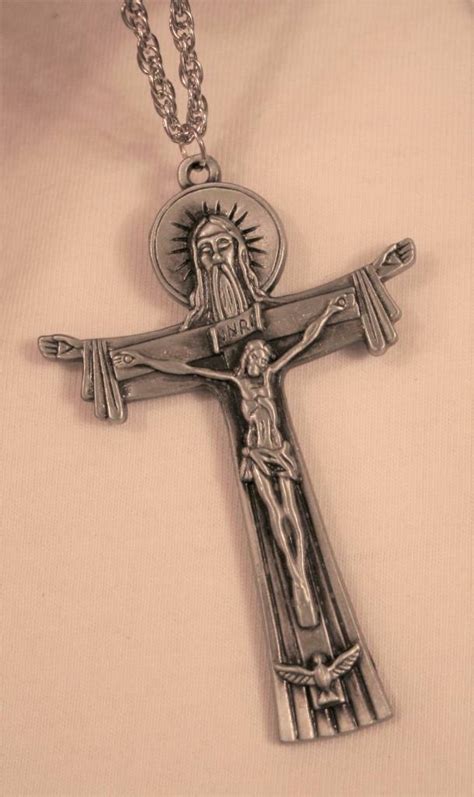 Large Heavy Dark Silvertone Holy Trinity 3rd Millenium Crucifix Cross