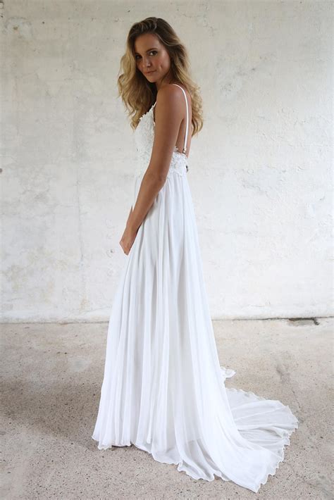 2019 Beach Boho Wedding Dress Spaghetti Straps Lace Wedding Dress