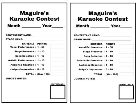 Judges Score Sheet Template