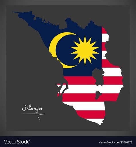 Selangor malaysia map with malaysian national flag