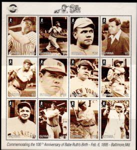 Stamp Sheet Of Different Pictures Of Babe Ruth Guyana Birth