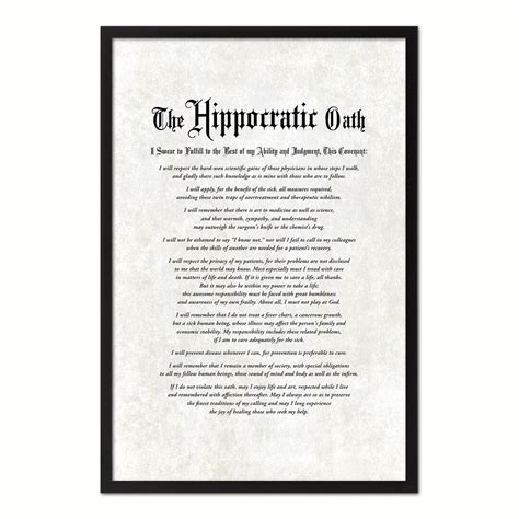 Hippocratic Medical Oath Canvas Print With Picture Frame Home Decor