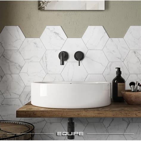 Carrara Carrelage Hexagonal X Cm Imitation Marbre Mate Bricomarch