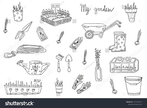 Garden Gardening Tools Sketch Illustration Black Stock Illustration ...