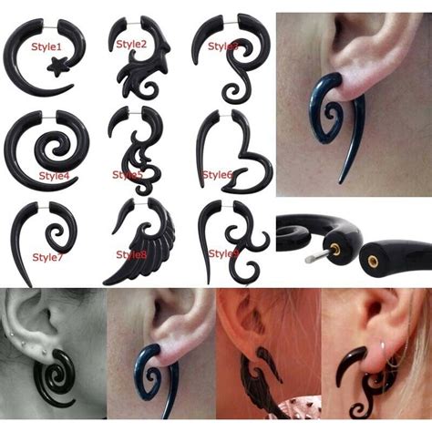 A Pairs Black Fake Plugs Acrylic Spiral Ear Taper Gauges Expanders