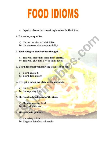 Food Idioms Esl Worksheet By Gelena