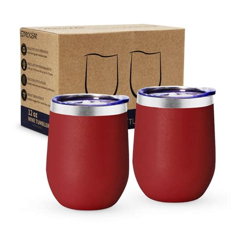 Ezprogear 2 Pack Stainless Steel 12 Oz Wine Tumbler Double Wall