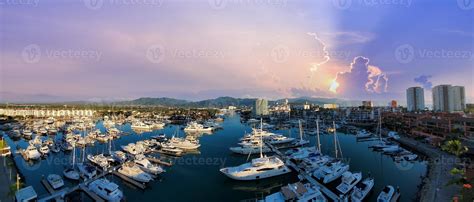 Mexico, Panoramic view of Marina and yacht club in Puerto Vallarta at ...