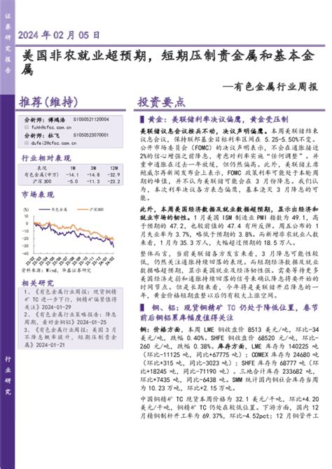 有色金属行业周报：美国非农就业超预期，短期压制贵金属和基本金属