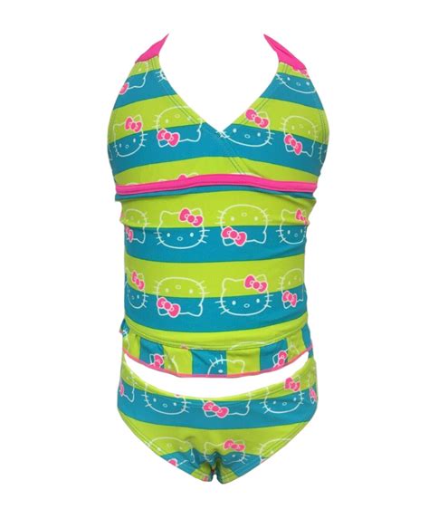 Hello Kitty Kids Girls Swimwear 2 Piece Swim Suit Size 4 Green Blue