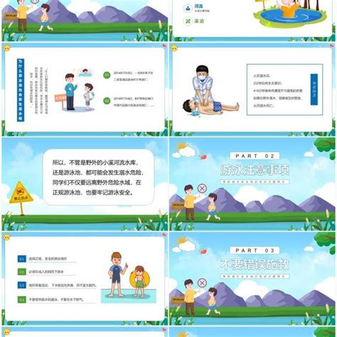 蓝色卡通小学生防溺水安全知识培训主题班会ppt模板 Ppt模板 【ovo图库】