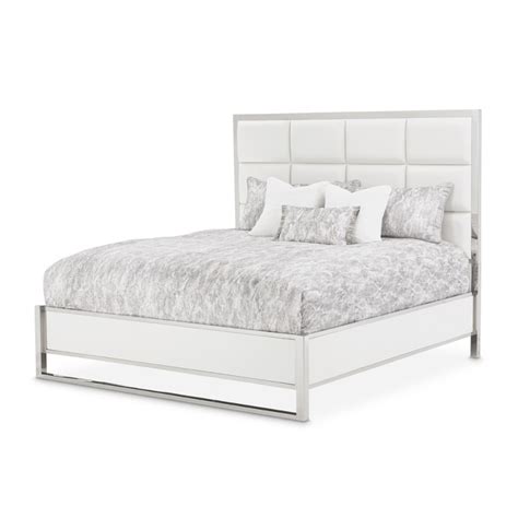 State St Bedroom Set Collection By Michael Amini King Metal Panel Bed Glossy White Glossy White