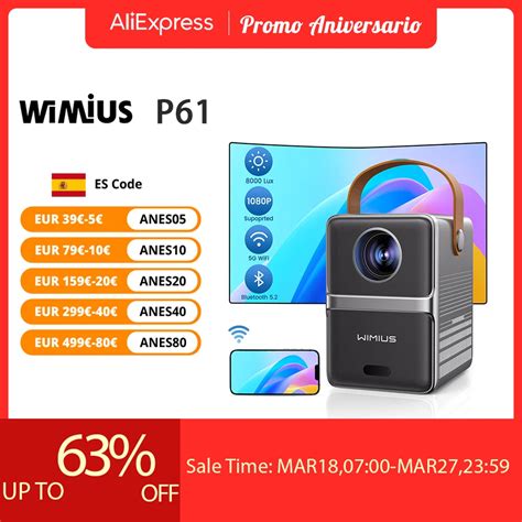 Wimius Proyector Port Til P61Mini 5G WiFi Bluetooth Full HD 1080P 8000