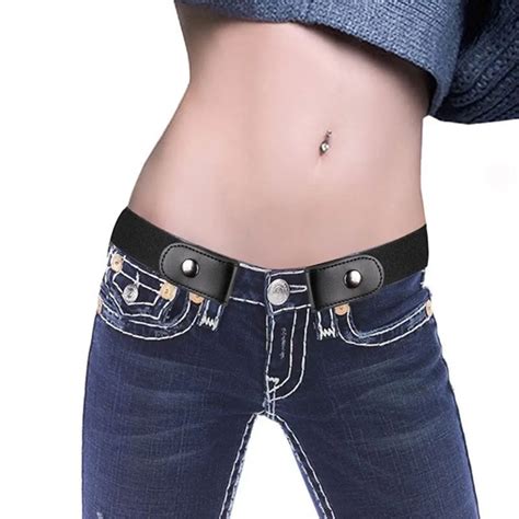 1pc Unisex New Black Buckle Free Elastic Belt For Jeans Pants Dress Stretch Waist Belt Invisible